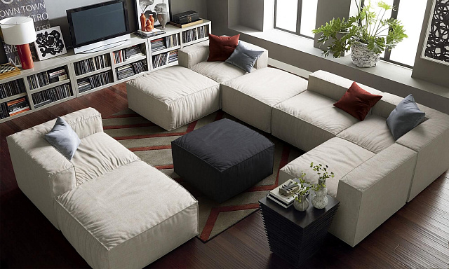 Модульные диваны ФОАМ, диваны Фри белого цвета с яркими подушками, современные, легкие, удобные, на заказ любого размера и формы, доставка по России, гарантия 2 года